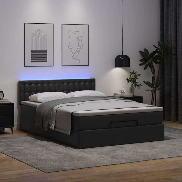 vidaXL Bed poef met matrassen en LED's 140x200cm kunstleer zwart