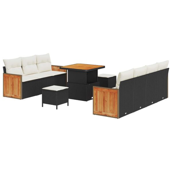 vidaXL Tuin Sofa Set met kussen met opslag 10 pcs Zwart en cr&egrave;me