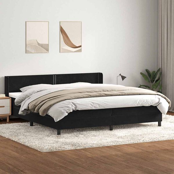 vidaXL Boxspring met matras fluweel zwart 180x210 cm