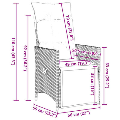 vidaXL Tuinstoel verstelbaar met kussens poly rattan beige