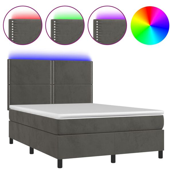 vidaXL Boxspring met matras en LED fluweel donkergrijs 140x190 cm