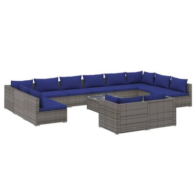 vidaXL 13-delige Loungeset met kussens poly rattan grijs