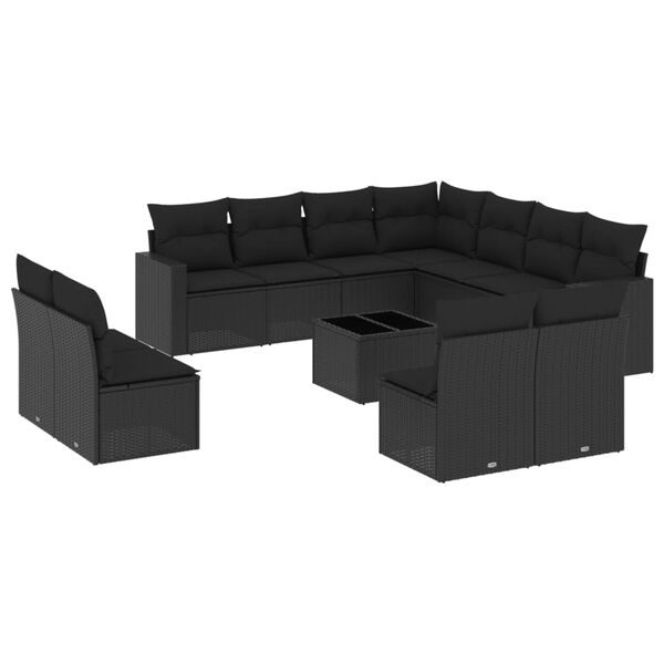 vidaXL 12-delige Loungeset met kussens poly rattan zwart