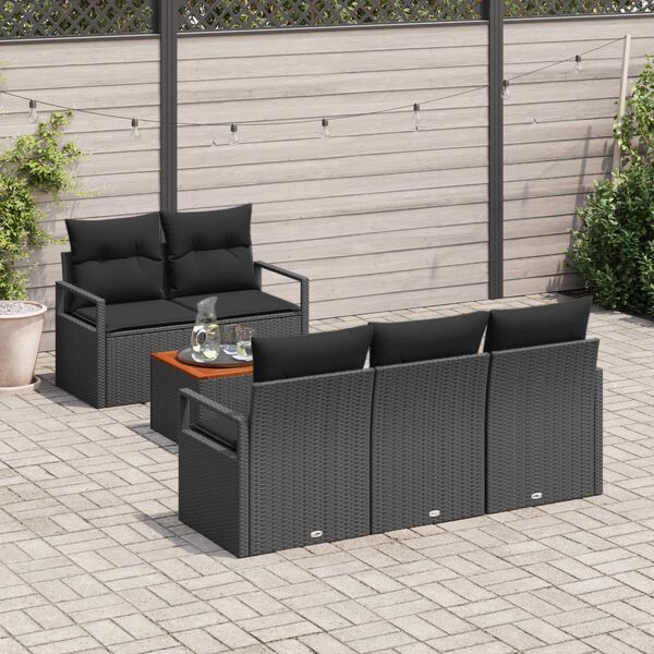 vidaXL Tuinbankenset met kussen 6 pcs Zwart poly rattan