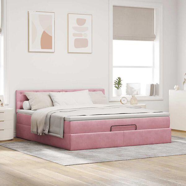 vidaXL Bed poef met matras en LED's 180x200 cm fluweel roze