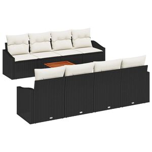 vidaXL Tuinbankenset met kussen 9 pcs Zwart poly rattan