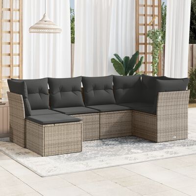 vidaXL 6-delige Loungeset met kussens poly rattan grijs