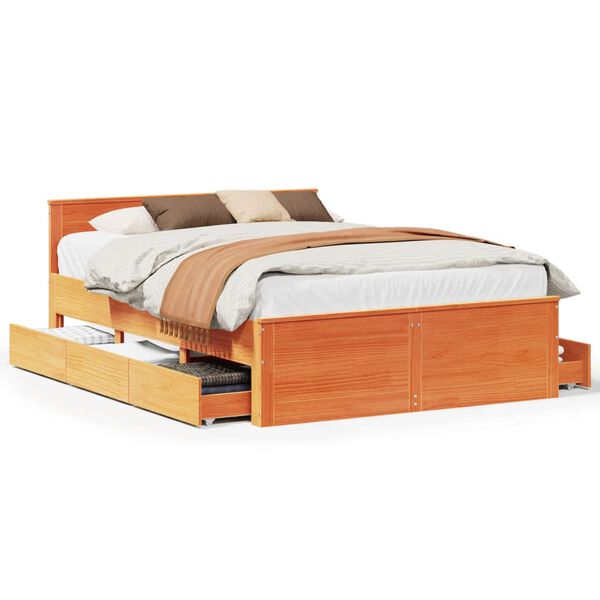 vidaXL Bedframe zonder matras met hoofdbord hout wasbruin 150x200 cm