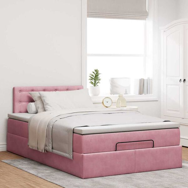 vidaXL Ottoman bed met matras en LED's 120x200cm fluweel roze
