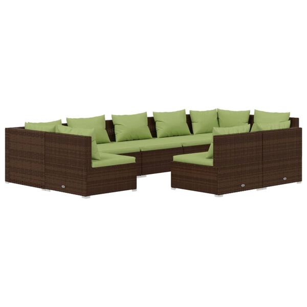 vidaXL 9-delige Loungeset met kussens poly rattan bruin