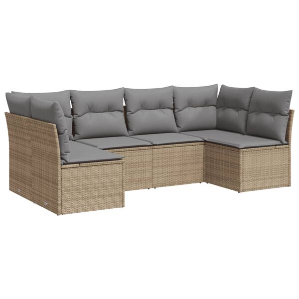 vidaXL 6-delige Loungeset met kussens poly rattan beige