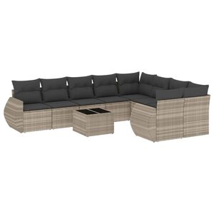 vidaXL 10-delige Loungeset met kussens poly rattan lichtgrijs
