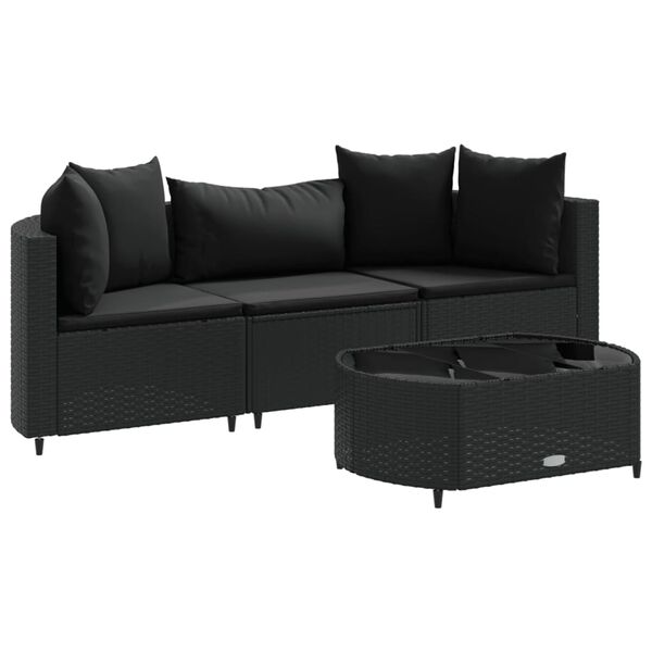 vidaXL 4-delige Loungeset met kussens poly rattan zwart