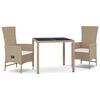 vidaXL 3-delige Tuinset met kussens poly rattan beige