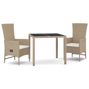 vidaXL 3-delige Tuinset met kussens poly rattan beige