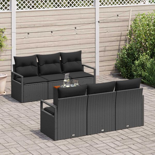 vidaXL Tuinbankenset met opslag 7 pcs Zwart poly rattan