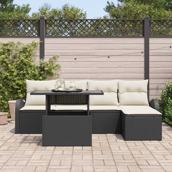 vidaXL Tuin Sofa Set met kussen met opslag 6 pcs Zwart Poly riet