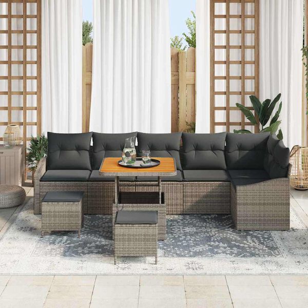 vidaXL Tuin Sofa Set met kussen 9 pcs Grijs Poly riet