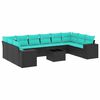 vidaXL 11-delige tuinbankset met kussens, zwart polyrotan