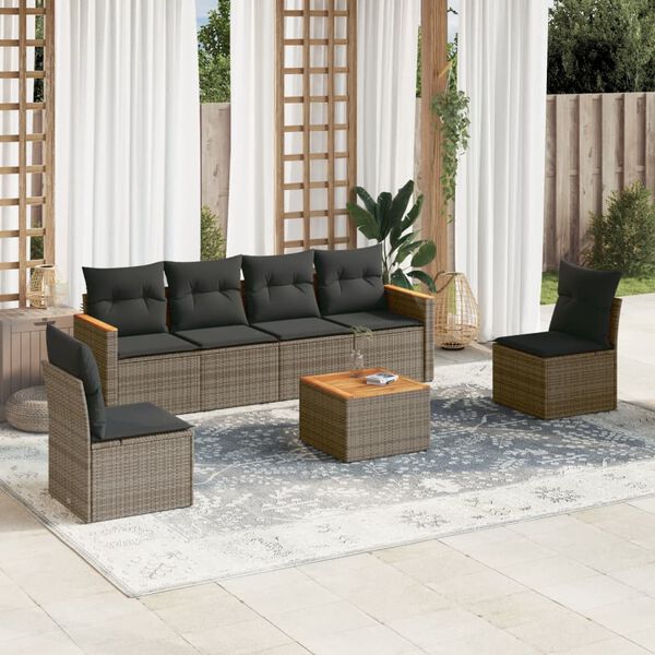 vidaXL 7-delige Loungeset met kussens poly rattan grijs