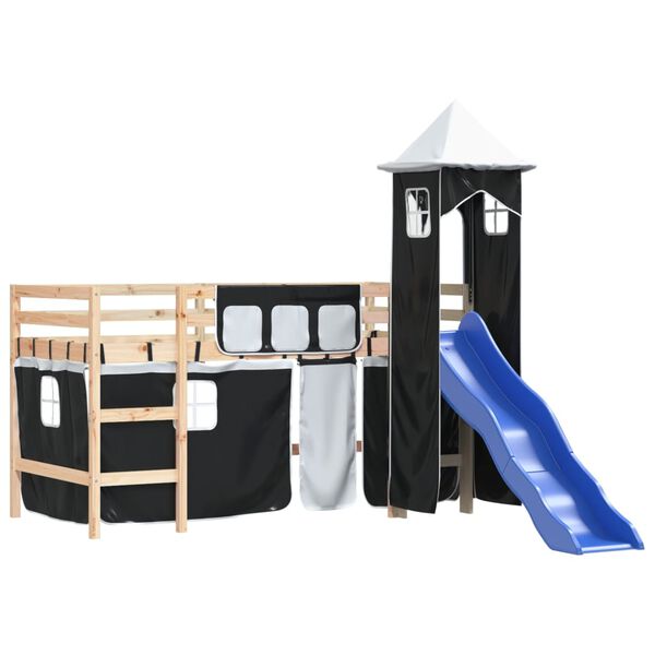 vidaXL Kinderhoogslaper met toren 80x200 cm grenenhout wit en zwart