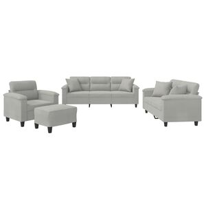 vidaXL 4-delige Loungeset met kussens microvezelstof lichtgrijs