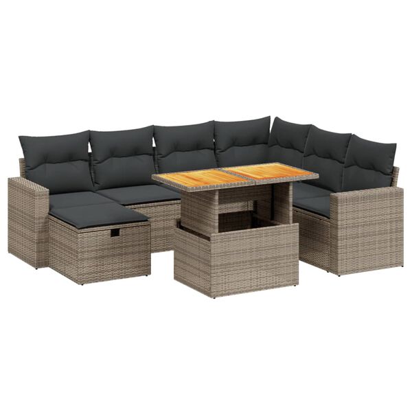 vidaXL 8-delige Loungeset met kussens poly rattan grijs