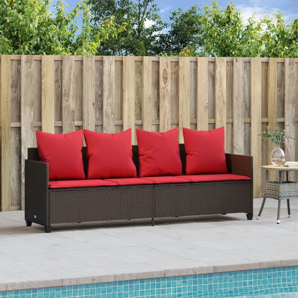 vidaXL Ligbed met kussens poly rattan bruin