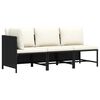 vidaXL 3-delige Loungeset met kussens poly rattan zwart