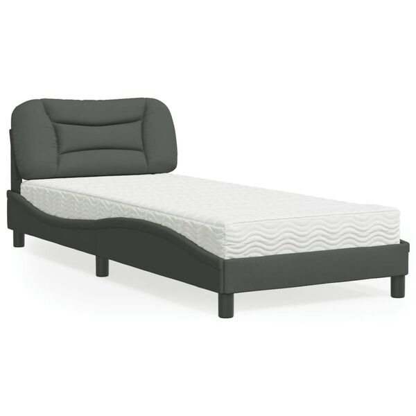 vidaXL Bed met matras "Hvar" stof donkergrijs 90x190 cm
