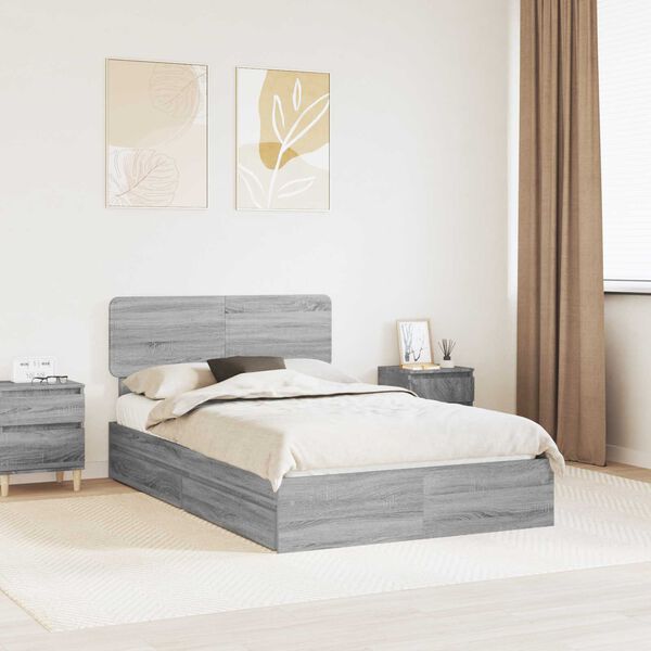vidaXL Opslag bed met lade Grijs Sonoma 135 x 190 cm Bewerkt hout
