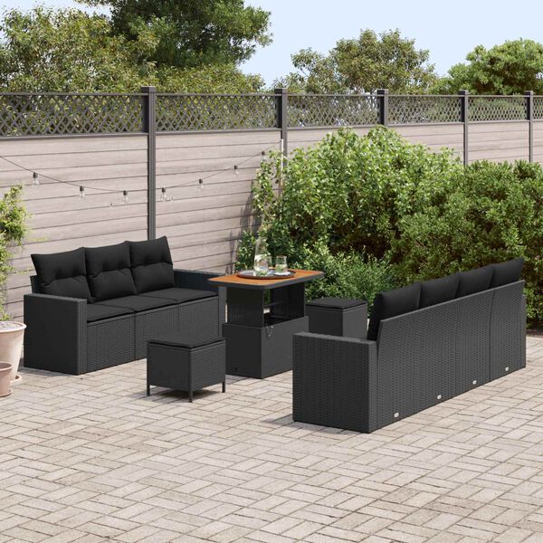 vidaXL Tuin Sofa Set 10 pcs Zwart Poly rattan en gepoedercoat staal