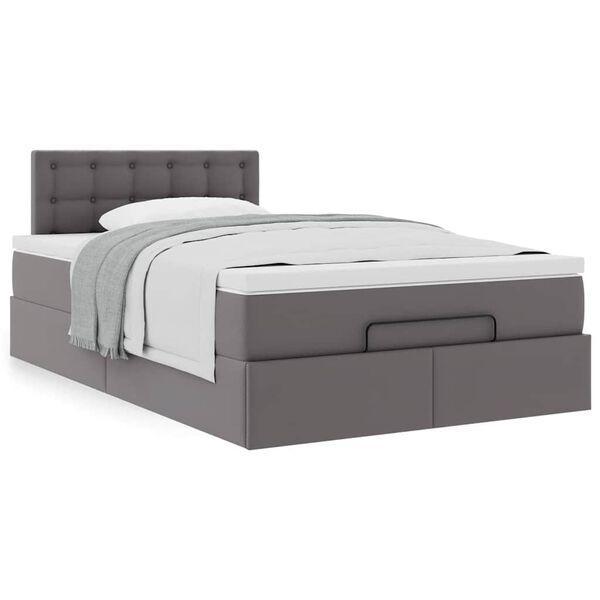 vidaXL Ottoman bed met matras 120x190 cm kunstleer grijs