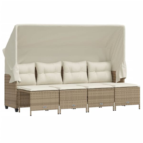 vidaXL 5-delige Loungeset met kussens poly rattan beige