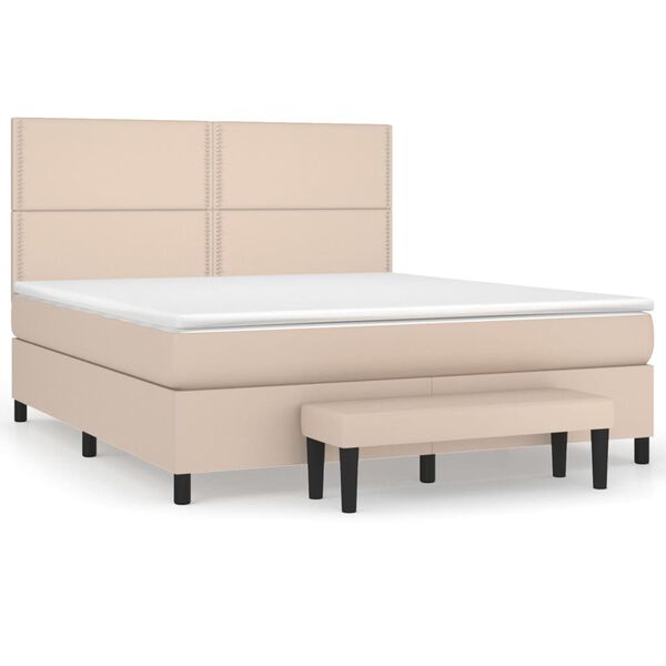 vidaXL Boxspring met matras kunstleer cappuccinokleurig 180x200 cm