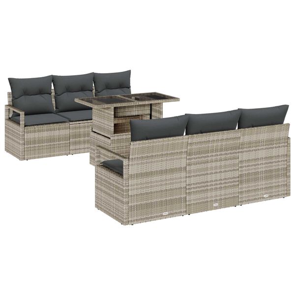 vidaXL Tuin Sofa Set met kussen met opslag 7 pcs Lichtgrijs Poly riet