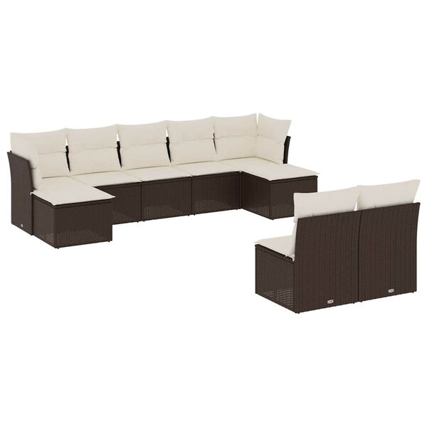 vidaXL 9-delige Loungeset met kussens poly rattan bruin
