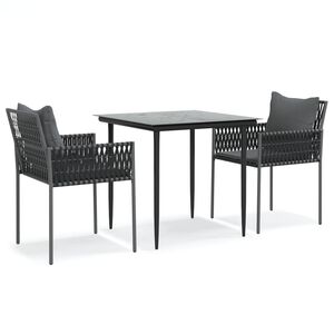vidaXL 3-delige Tuinset met kussens poly rattan en staal