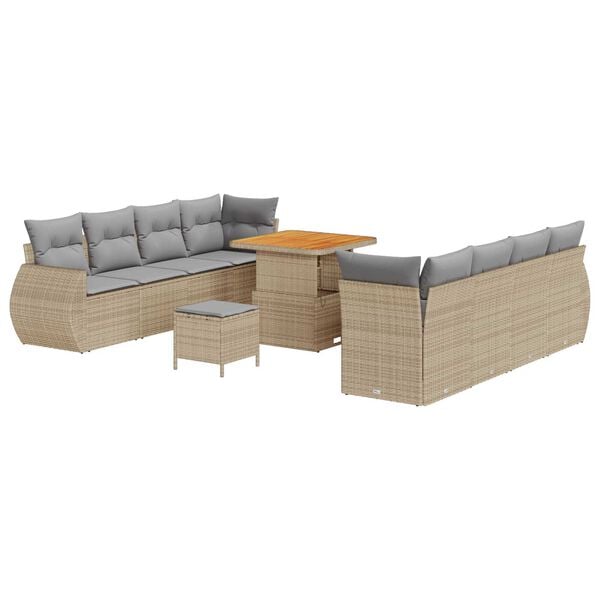 vidaXL Tuin Sofa Set met kussen met opslag 11 pcs Beige poly rattan