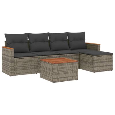 vidaXL 6-delige Loungeset met kussens poly rattan grijs