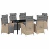 vidaXL Tuin eettafelset met kussen 7 pcs Beige poly rattan