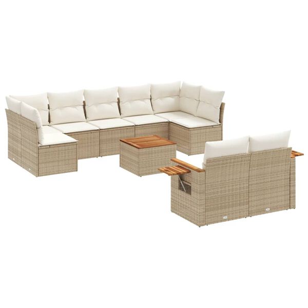 vidaXL 10-delige Loungeset met kussens poly rattan beige