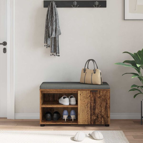 vidaXL Halbank met kussen Effen Oudhout 80 x 38 x 46 cm