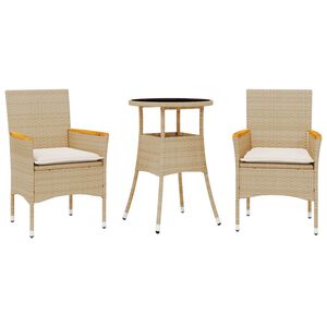 vidaXL 3-delige Tuinset met kussens poly rattan en glas beige