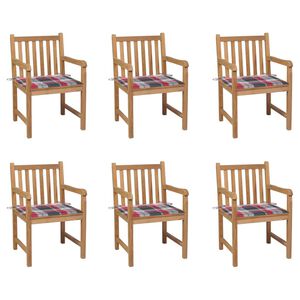 vidaXL Tuinstoelen 6 st met rood geruite kussens massief teakhout