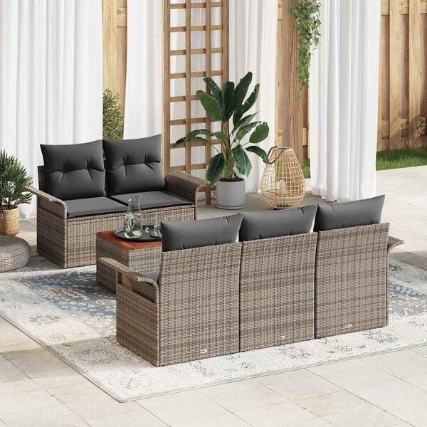vidaXL Tuinbankenset met kussen 6 pcs Grijs poly rattan