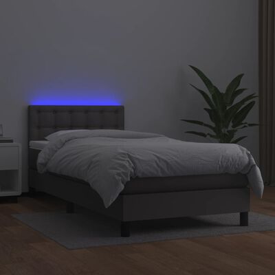vidaXL Boxspring met matras en LED kunstleer grijs 80x200 cm