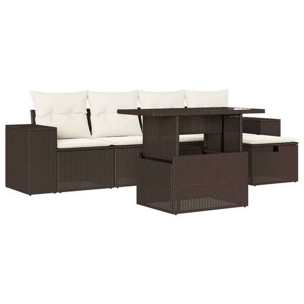 vidaXL 6-delige Loungeset met kussens poly rattan bruin