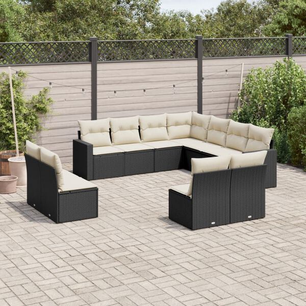 vidaXL 11-delige Loungeset met kussens poly rattan zwart