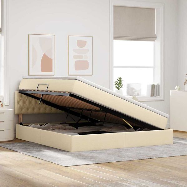 vidaXL Opbergbed met matras met matras Cr&egrave;me 180 x 200 cm Bewerkt hout
